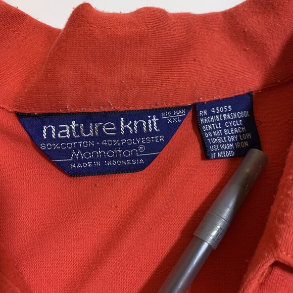 Vintage 80s Nature Knit Red Preppy Golf Short Sleeve Polo Shirt Men's Size Large - Picture 3 of 8